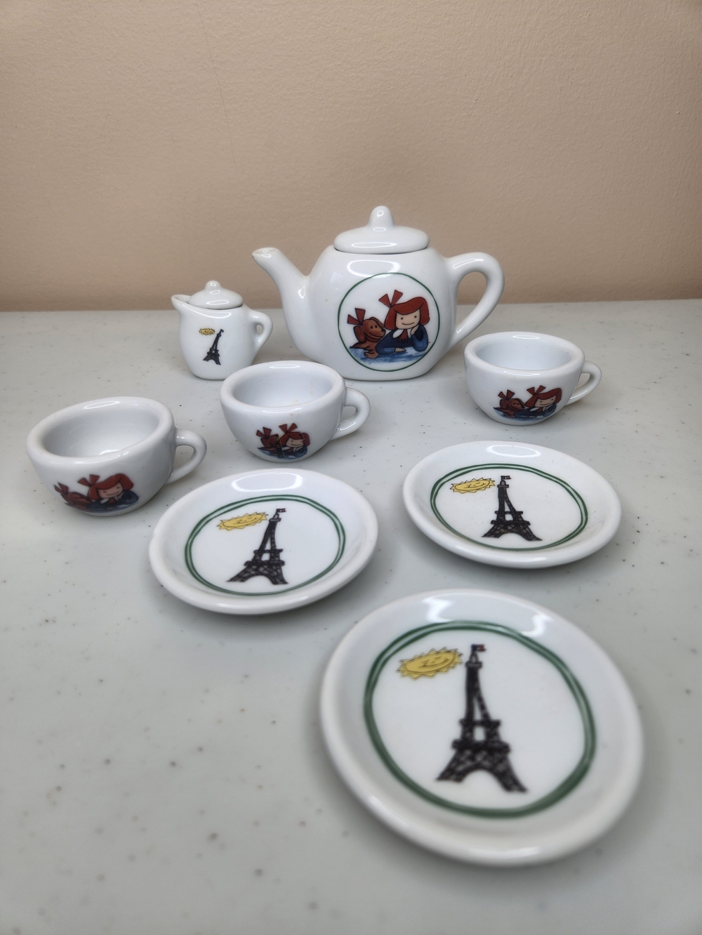 Schylling Madeline Paris Miniature Porcelain Tea Set 9 Piece Eiffel Tower